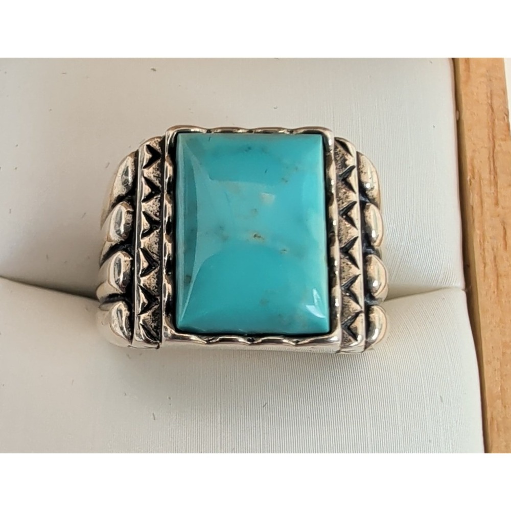 Carolyn Pollack 925 Sterling Silver Turquoise Chunky Stamped Band Ring Sz 8.75